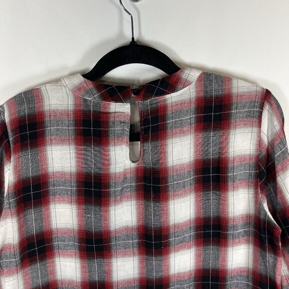 PPLA Clothing Red Checkered Top Flare‎ Sleeve Women’s Size M Boho - Picture 7 of 9